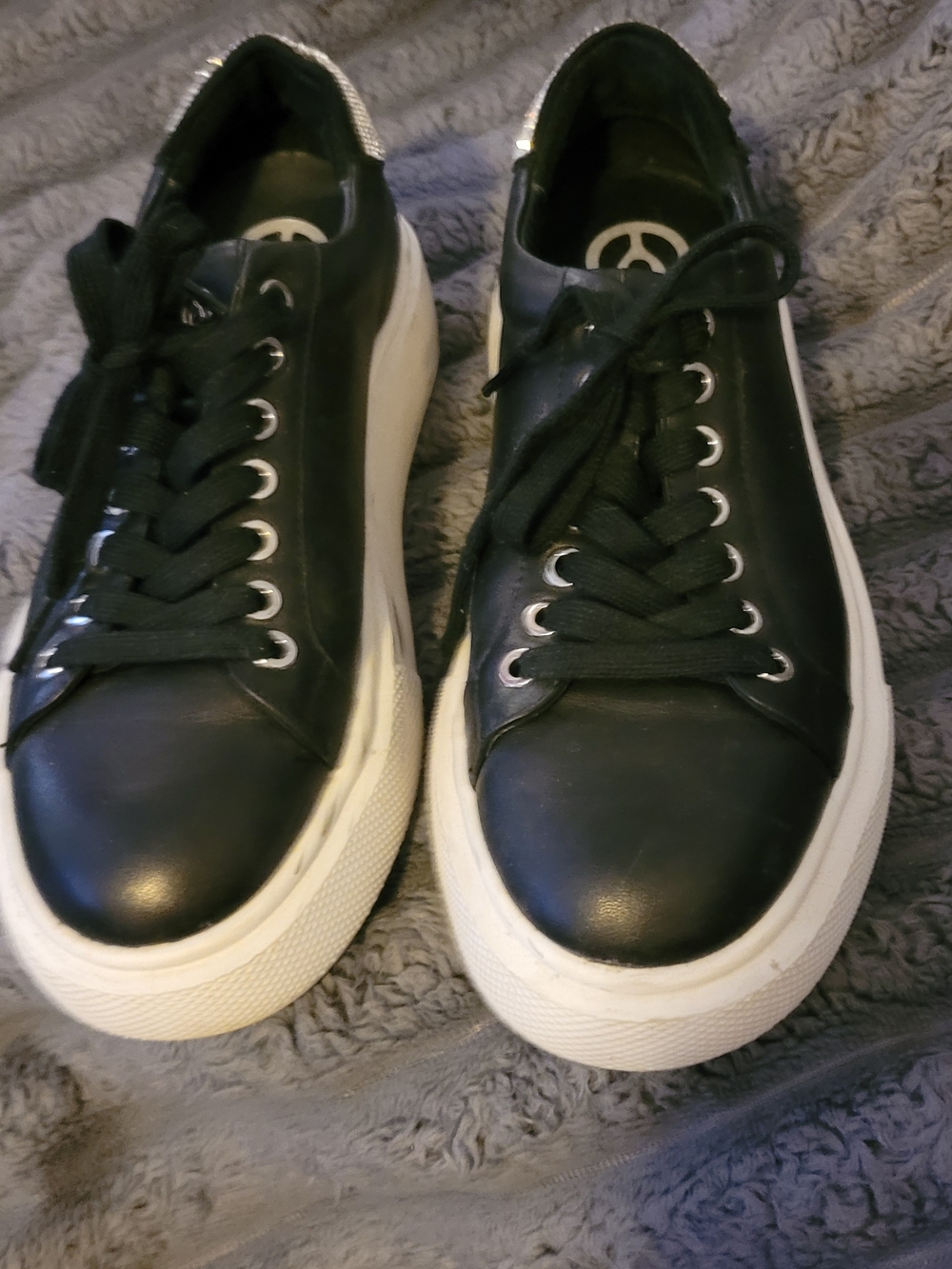 The Wishbone Collection Black Platform Women's Leather Sneakers with White Sole